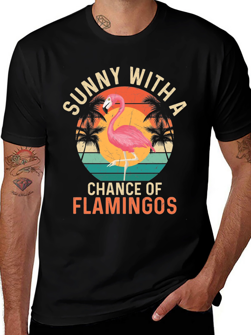Sunny With A Chance of Flamingos Graphic T-Shirt