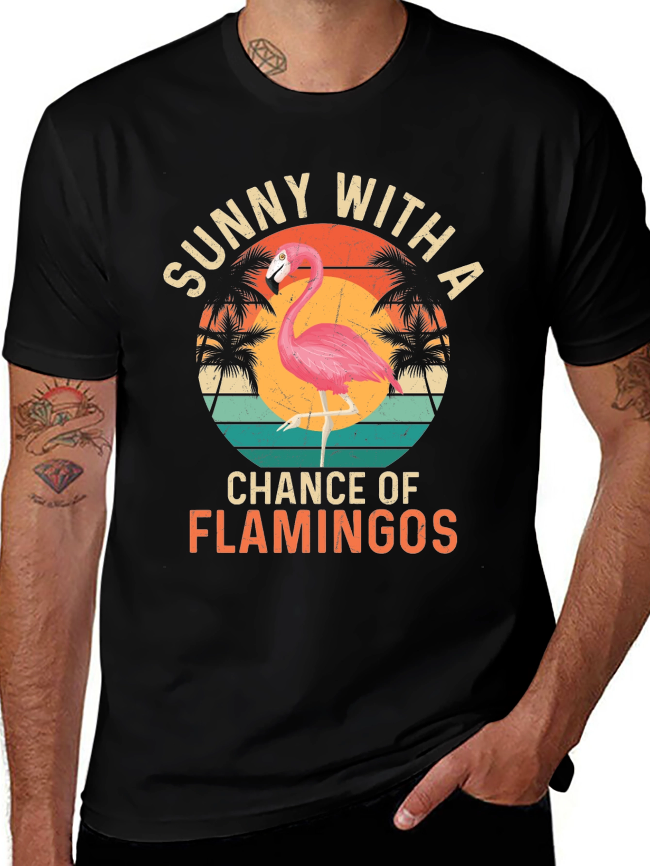 Sunny With A Chance of Flamingos Graphic T-Shirt