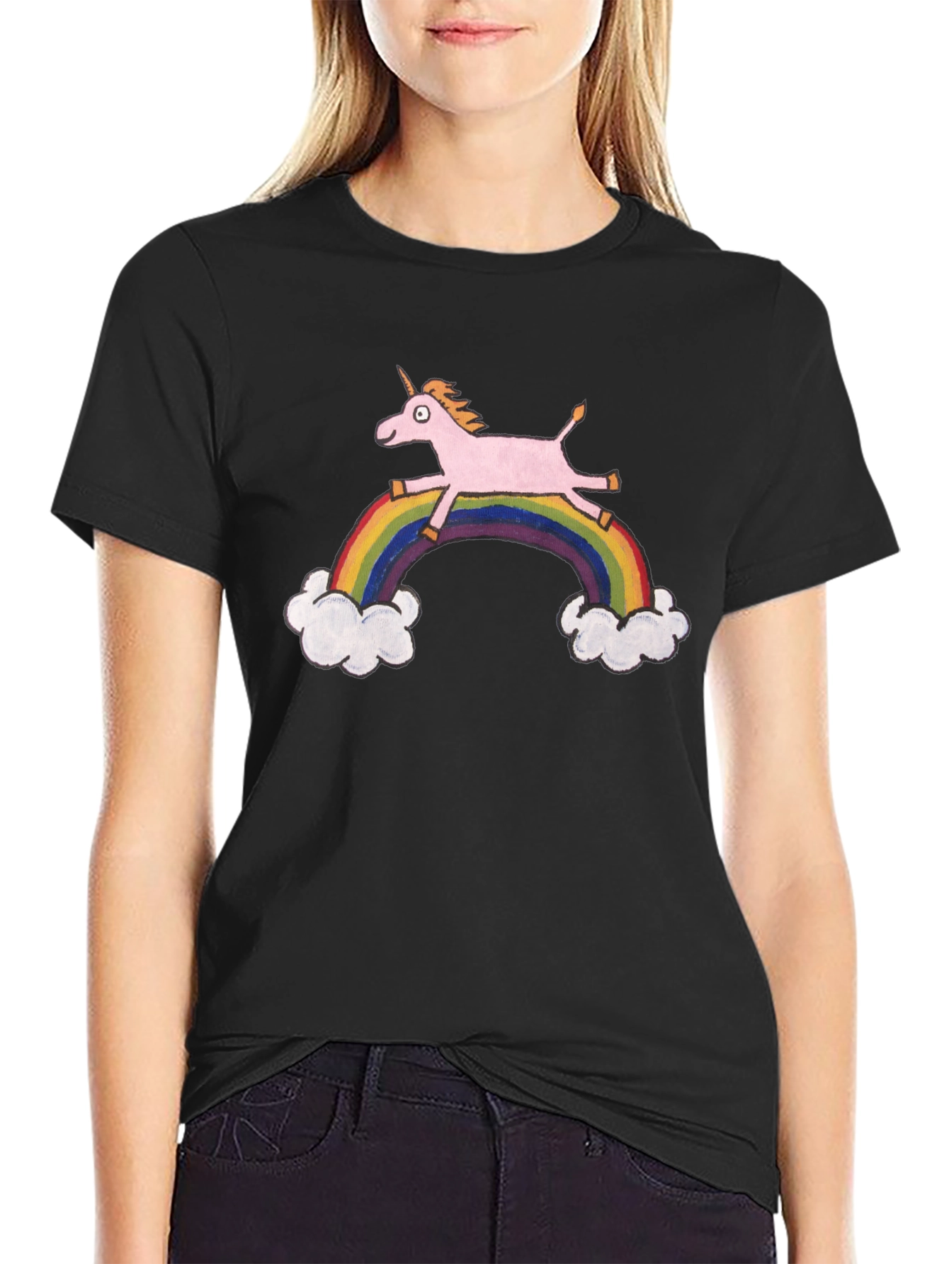 Unicorn Rainbow Graphic Tee - Black T-Shirt