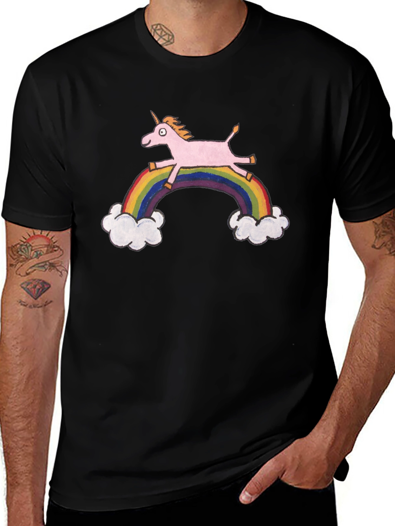 Unicorn Rainbow Graphic Tee - Black T-Shirt