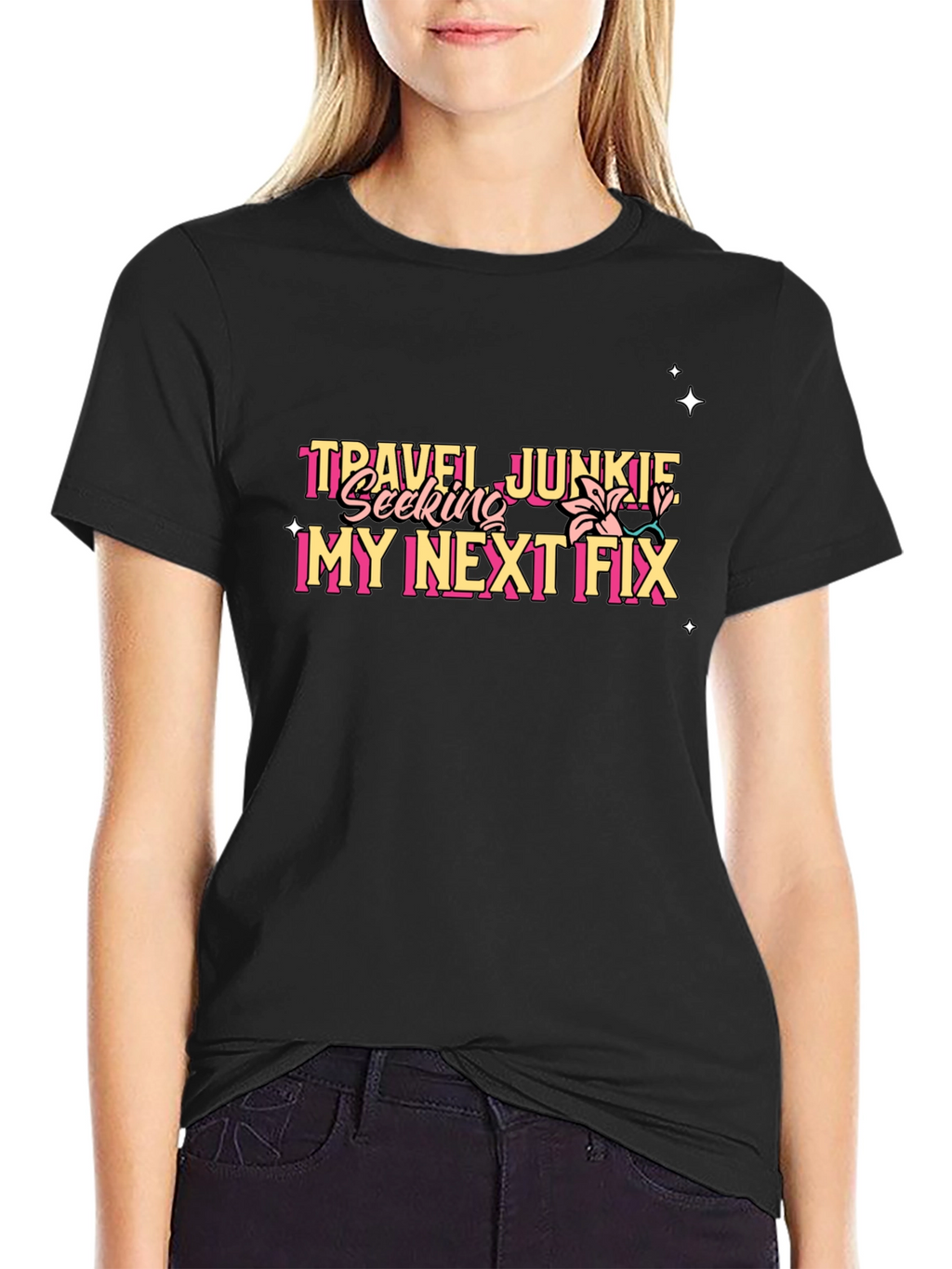 Travel Junkie Graphic Tee - Black Unisex T-Shirt