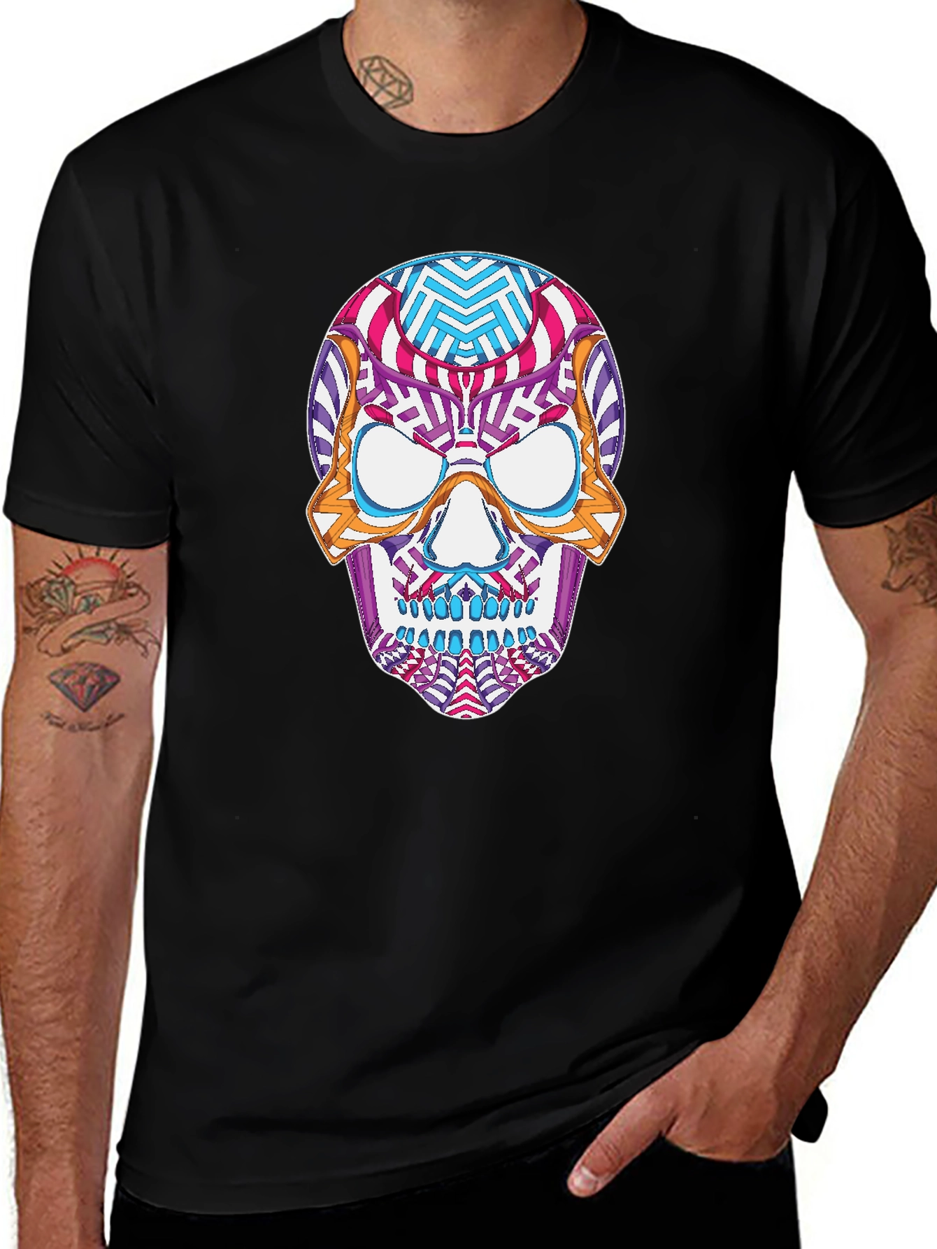 Colorful Sugar Skull Graphic Tee - Day of the Dead Style