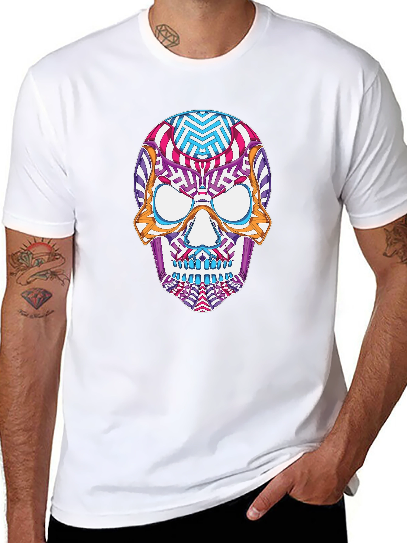 Colorful Sugar Skull Graphic Tee - Day of the Dead Style