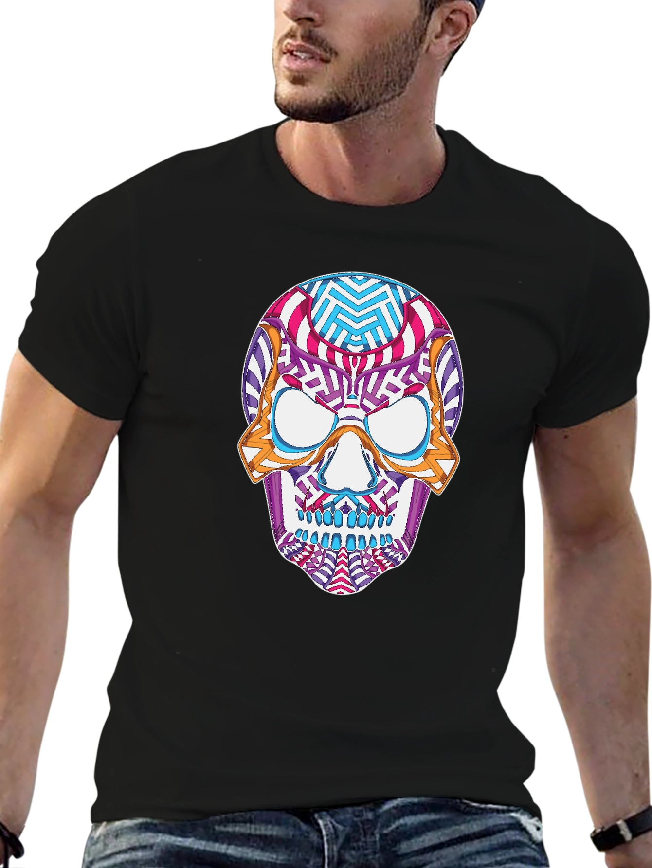 Colorful Sugar Skull Graphic Tee - Day of the Dead Style