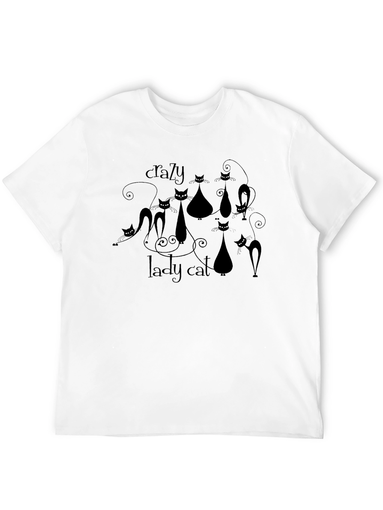 Crazy Lady Cat T-Shirt - Black