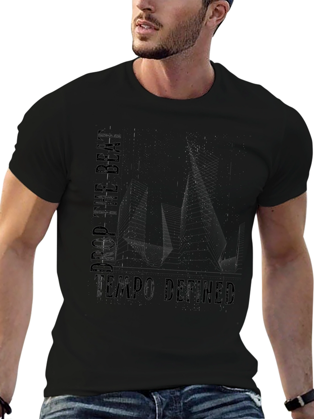 Drop the Beat Tempo Defined Black Graphic T-Shirt