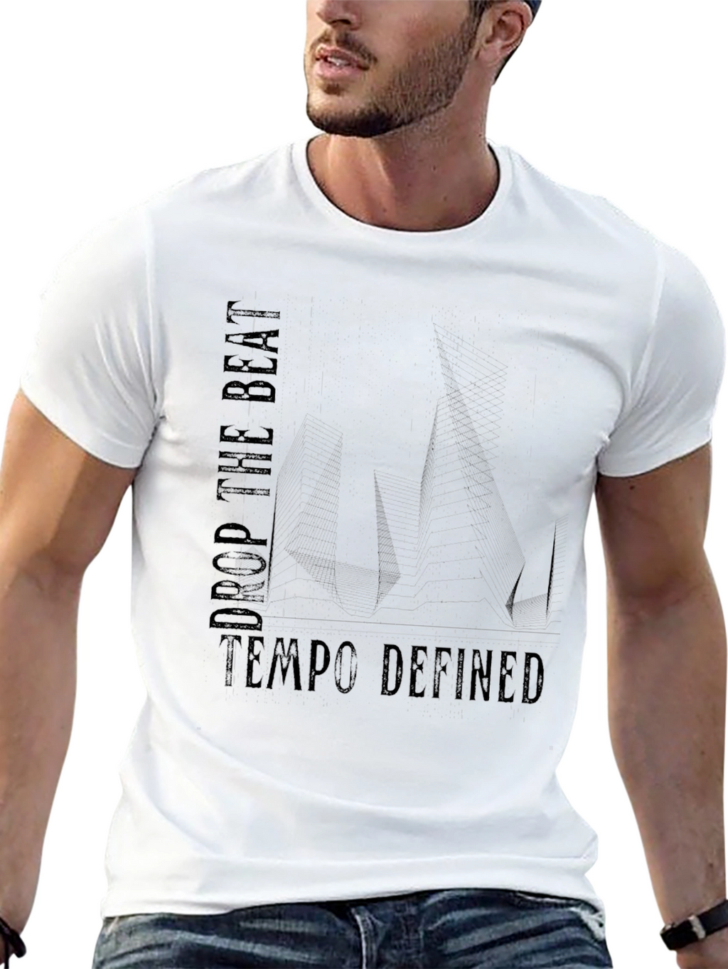 Drop the Beat Tempo Defined Black Graphic T-Shirt