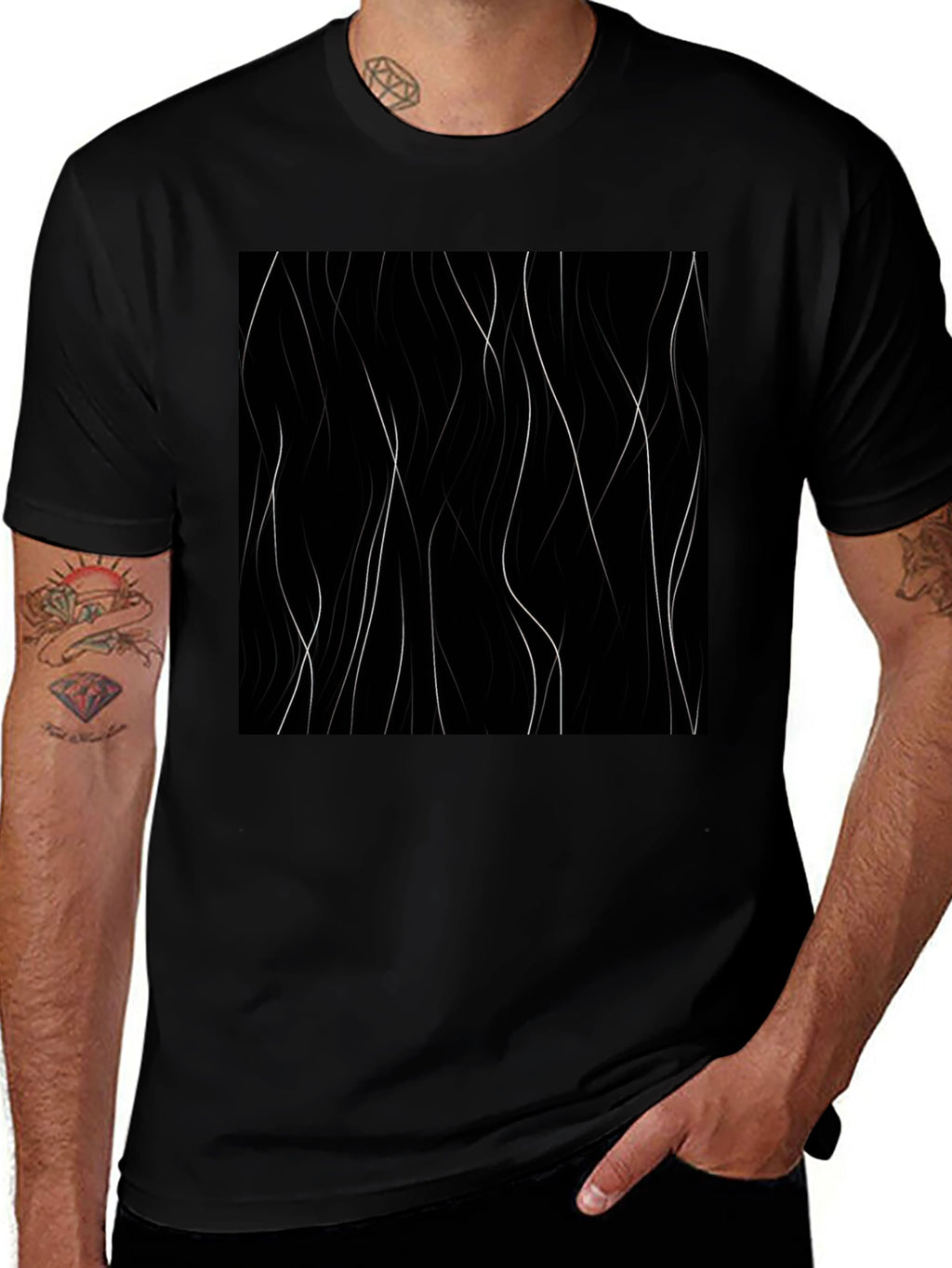 Abstract Lines Black T-Shirt