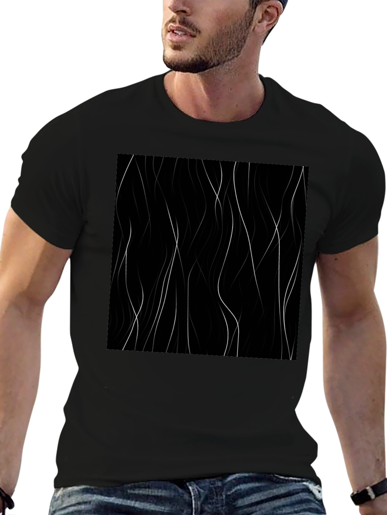 Abstract Lines Black T-Shirt