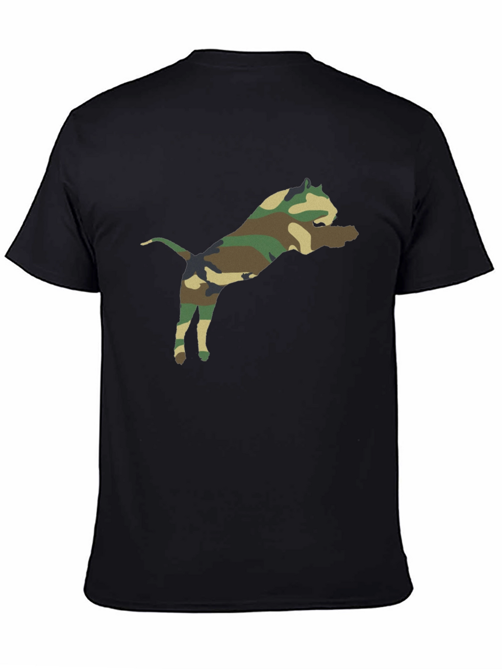 Camouflage Pitbull Graphic Tee - Black Cotton Shirt