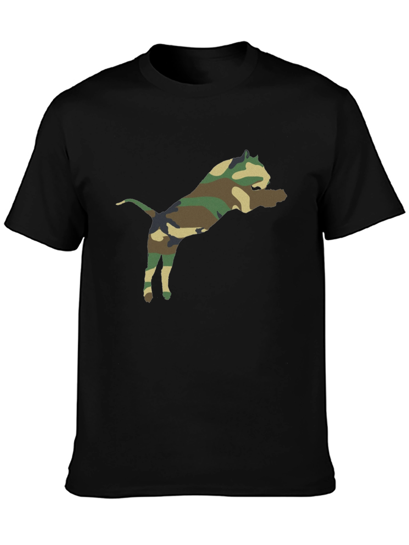 Camouflage Pitbull Graphic Tee - Black Cotton Shirt