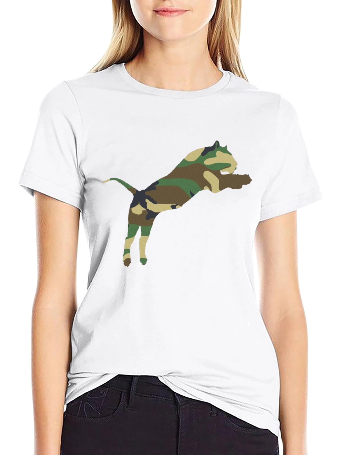 Camouflage Pitbull Graphic Tee - Black Cotton Shirt