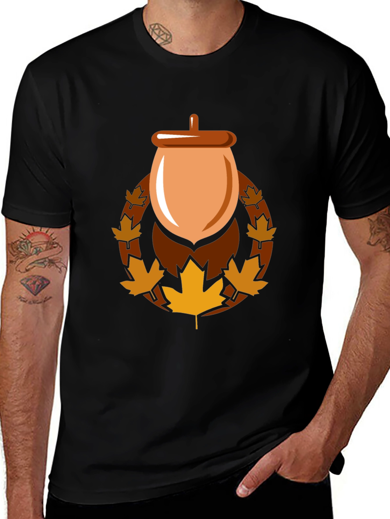 Acorn & Maple Leaf Black Graphic Tee