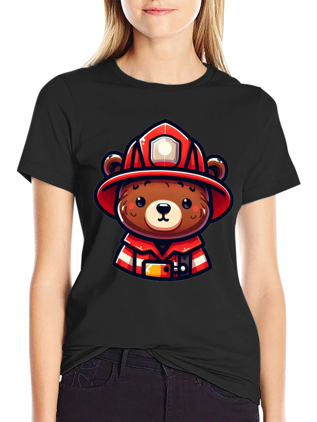 Firefighter Bear Graphic Tee - Black Unisex T-Shirt