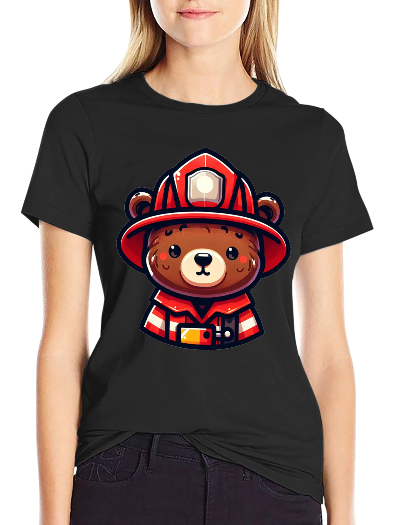Firefighter Bear Graphic Tee - Black Unisex T-Shirt