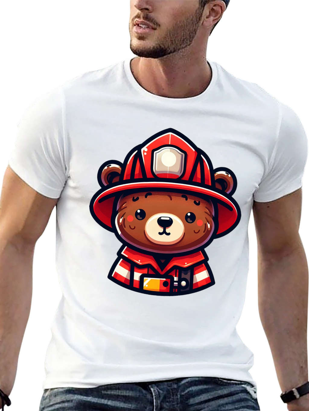 Firefighter Bear Graphic Tee - Black Unisex T-Shirt