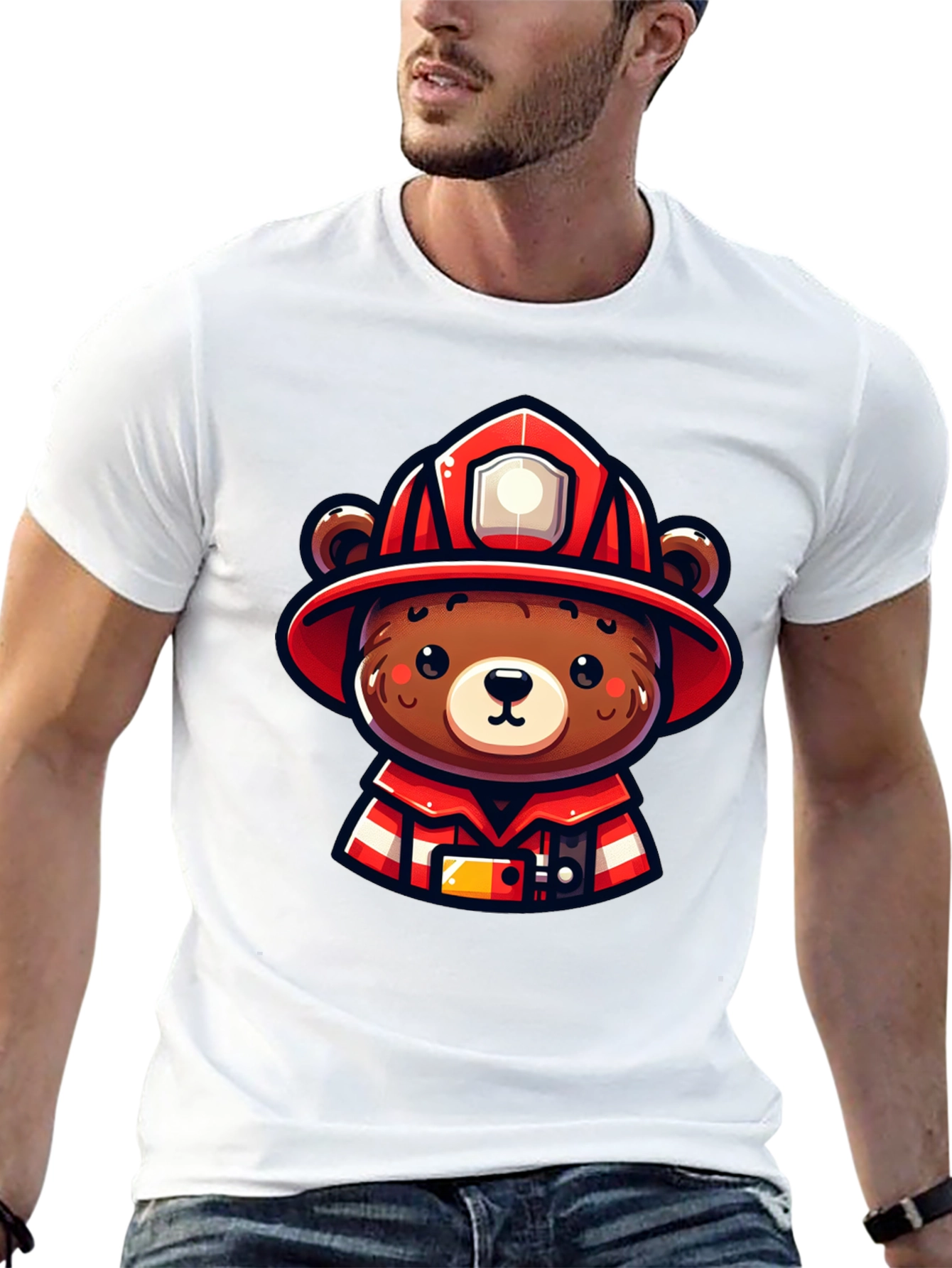 Firefighter Bear Graphic Tee - Black Unisex T-Shirt