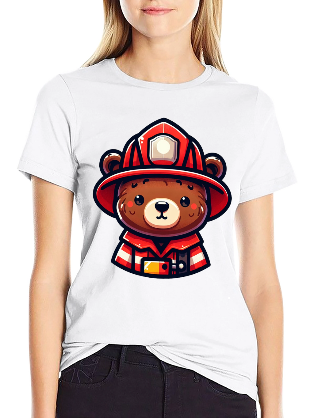 Firefighter Bear Graphic Tee - Black Unisex T-Shirt