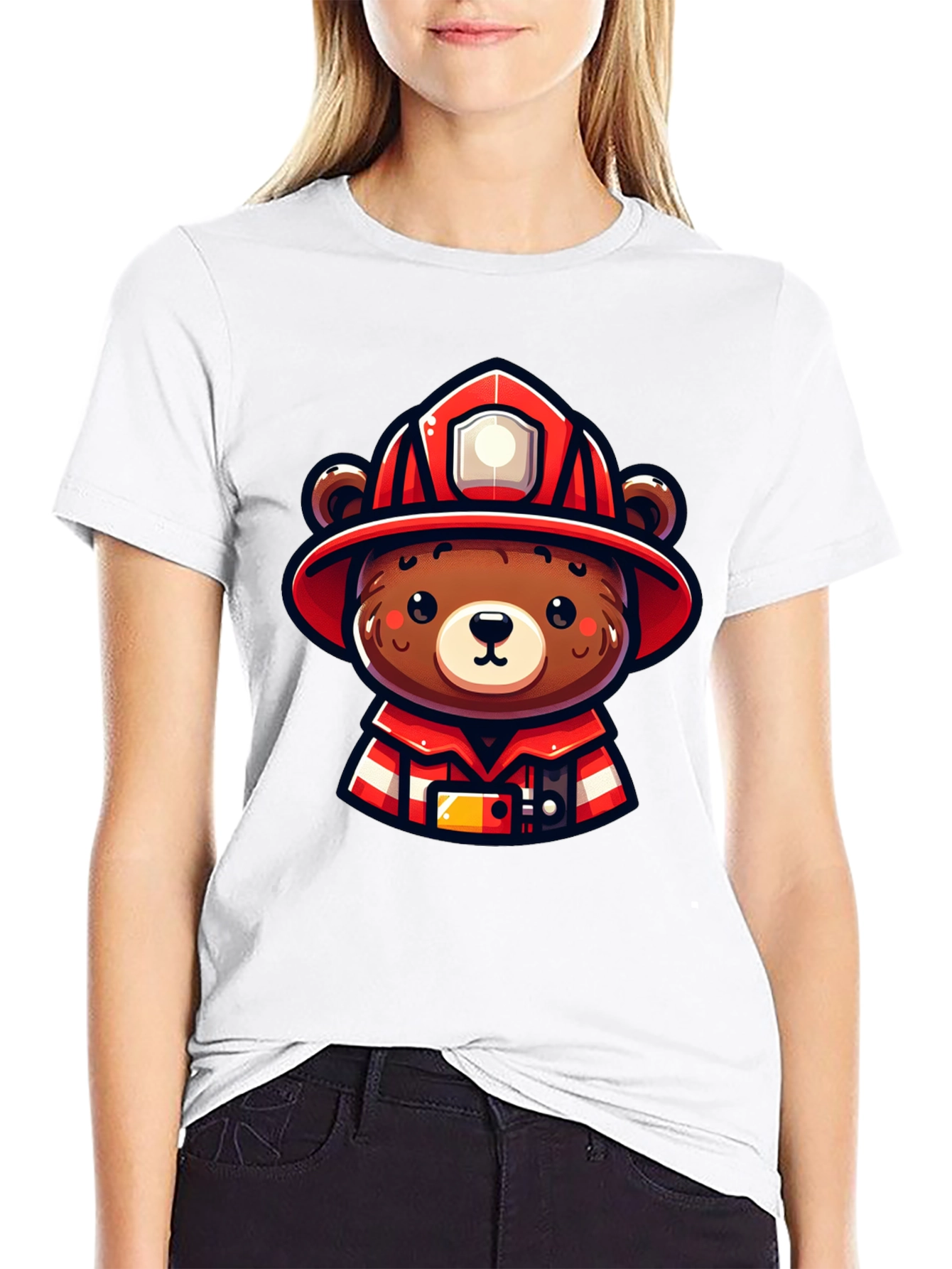 Firefighter Bear Graphic Tee - Black Unisex T-Shirt
