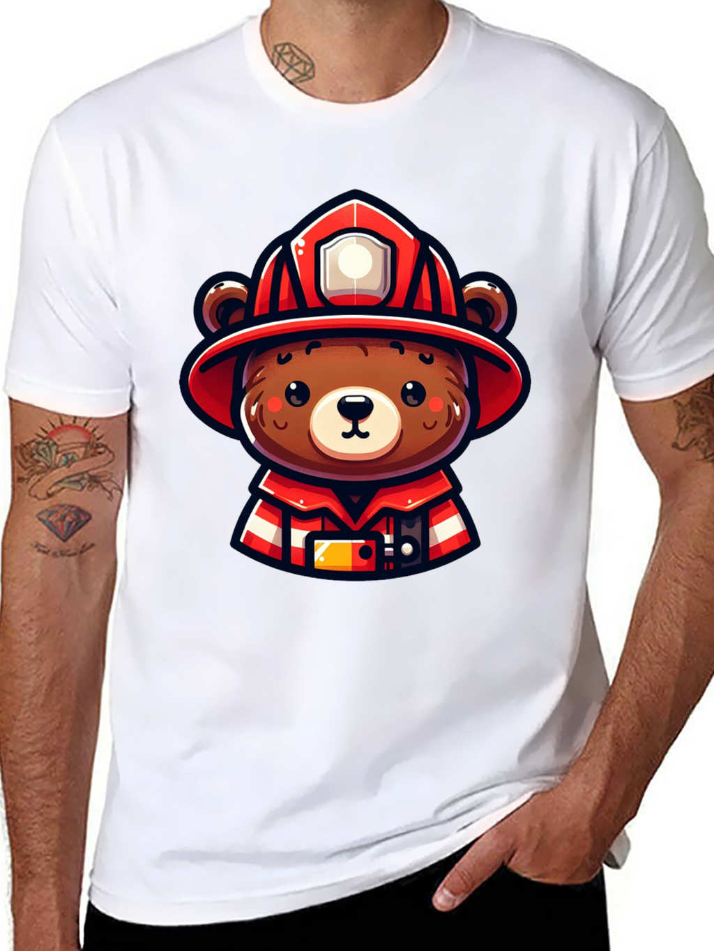 Firefighter Bear Graphic Tee - Black Unisex T-Shirt