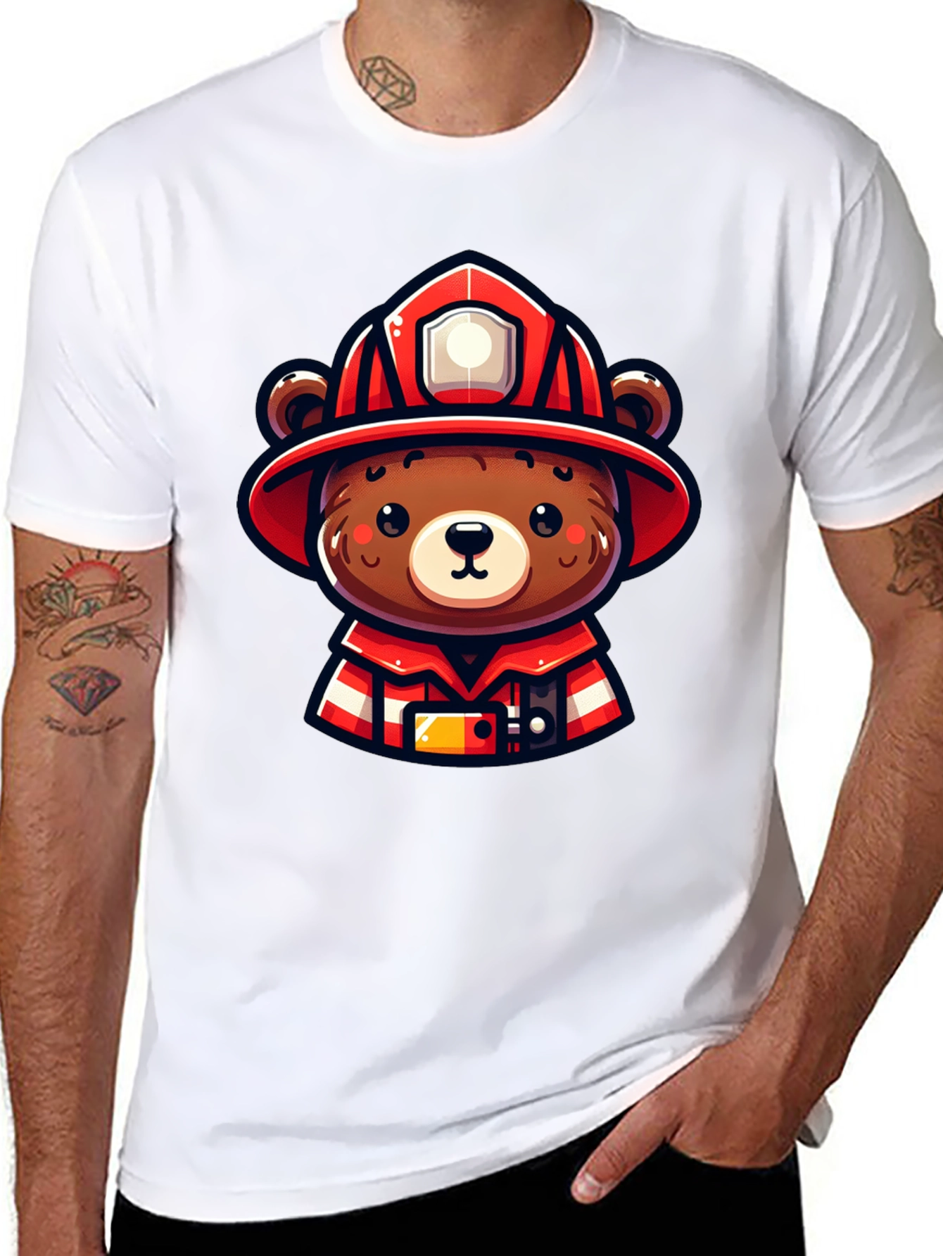 Firefighter Bear Graphic Tee - Black Unisex T-Shirt