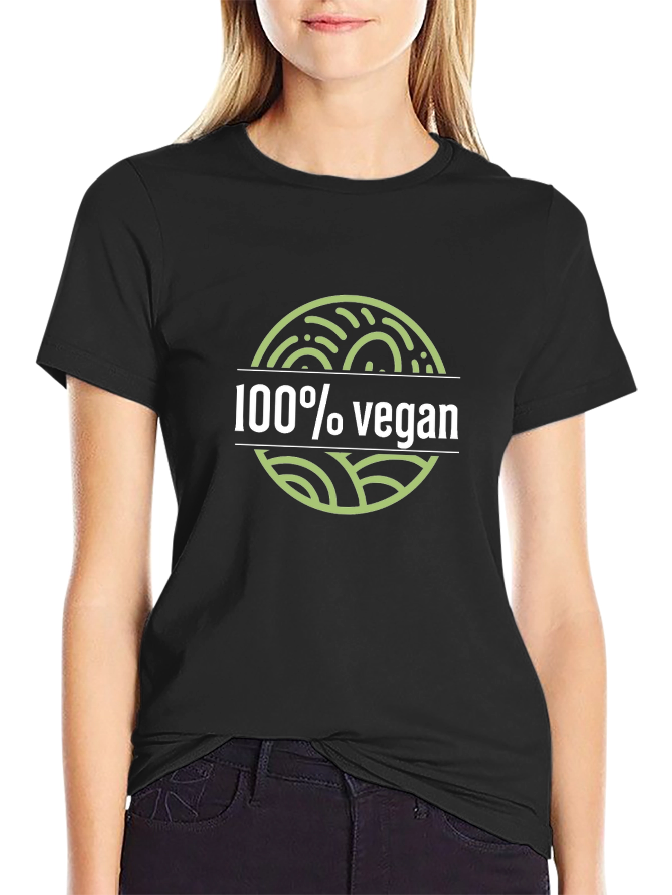100% Vegan Graphic Tee - Black Crew Neck