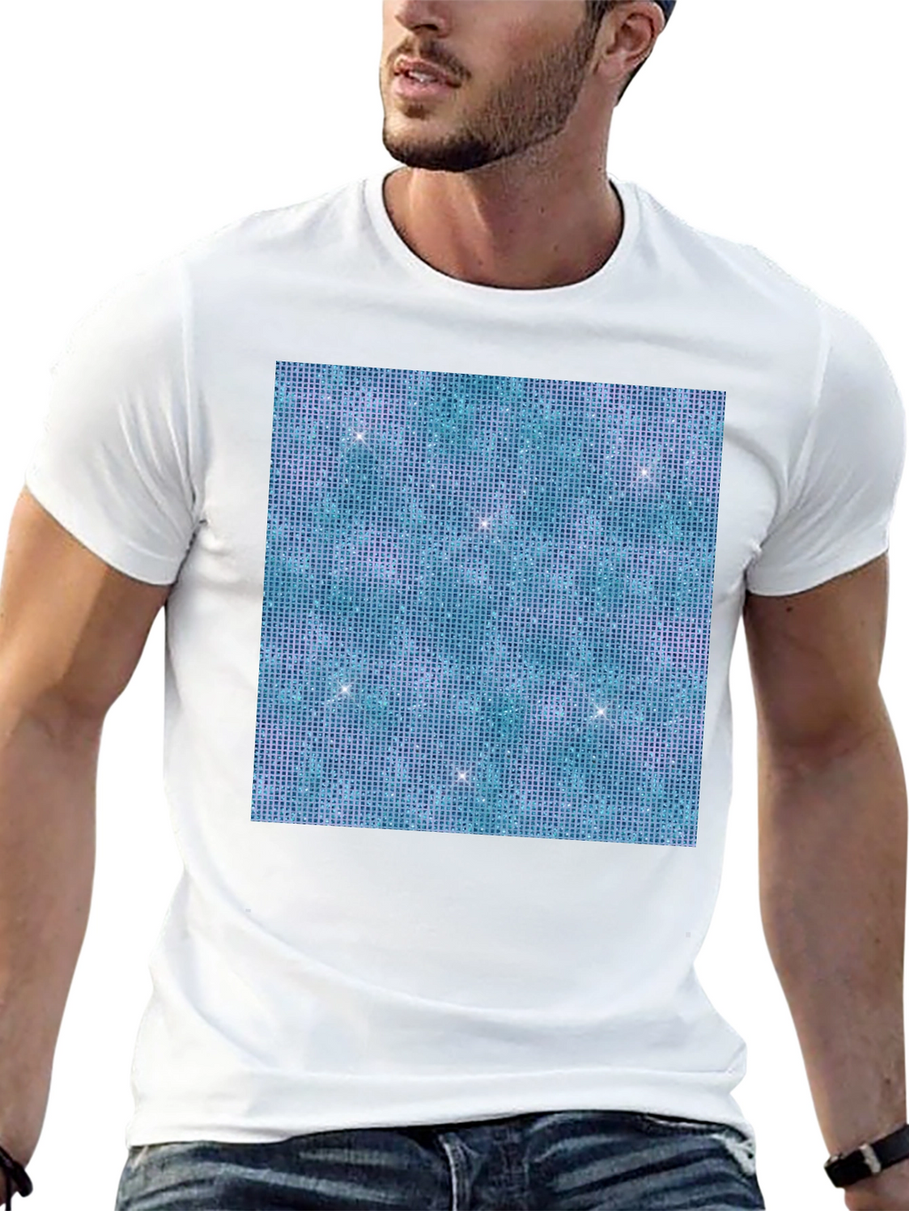 Aqua Glitter Pattern Black T-Shirt