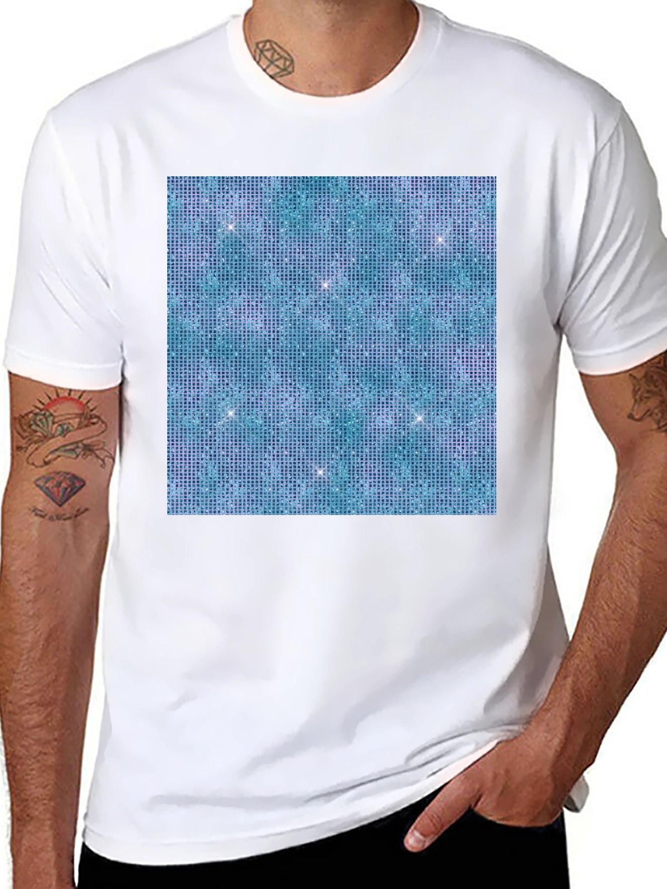 Aqua Glitter Pattern Black T-Shirt