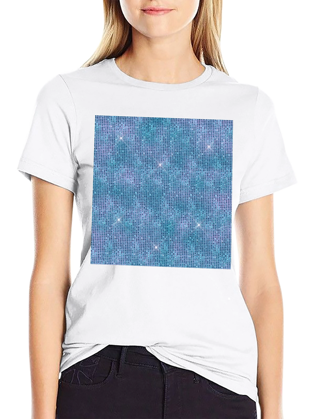 Aqua Glitter Pattern Black T-Shirt