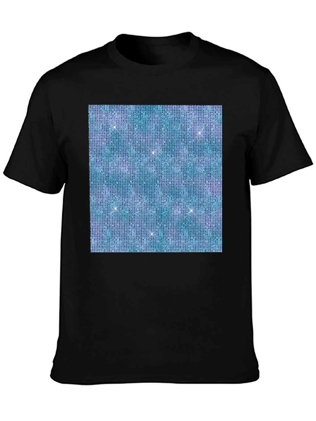 Aqua Glitter Pattern Black T-Shirt
