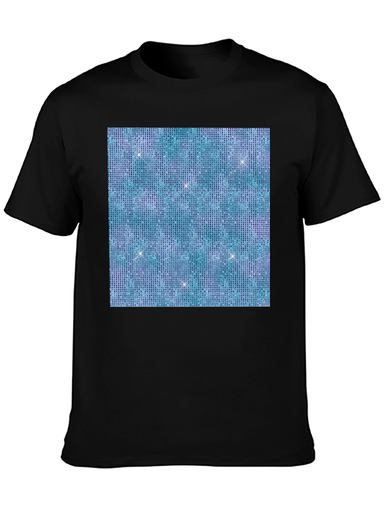 Aqua Glitter Pattern Black T-Shirt