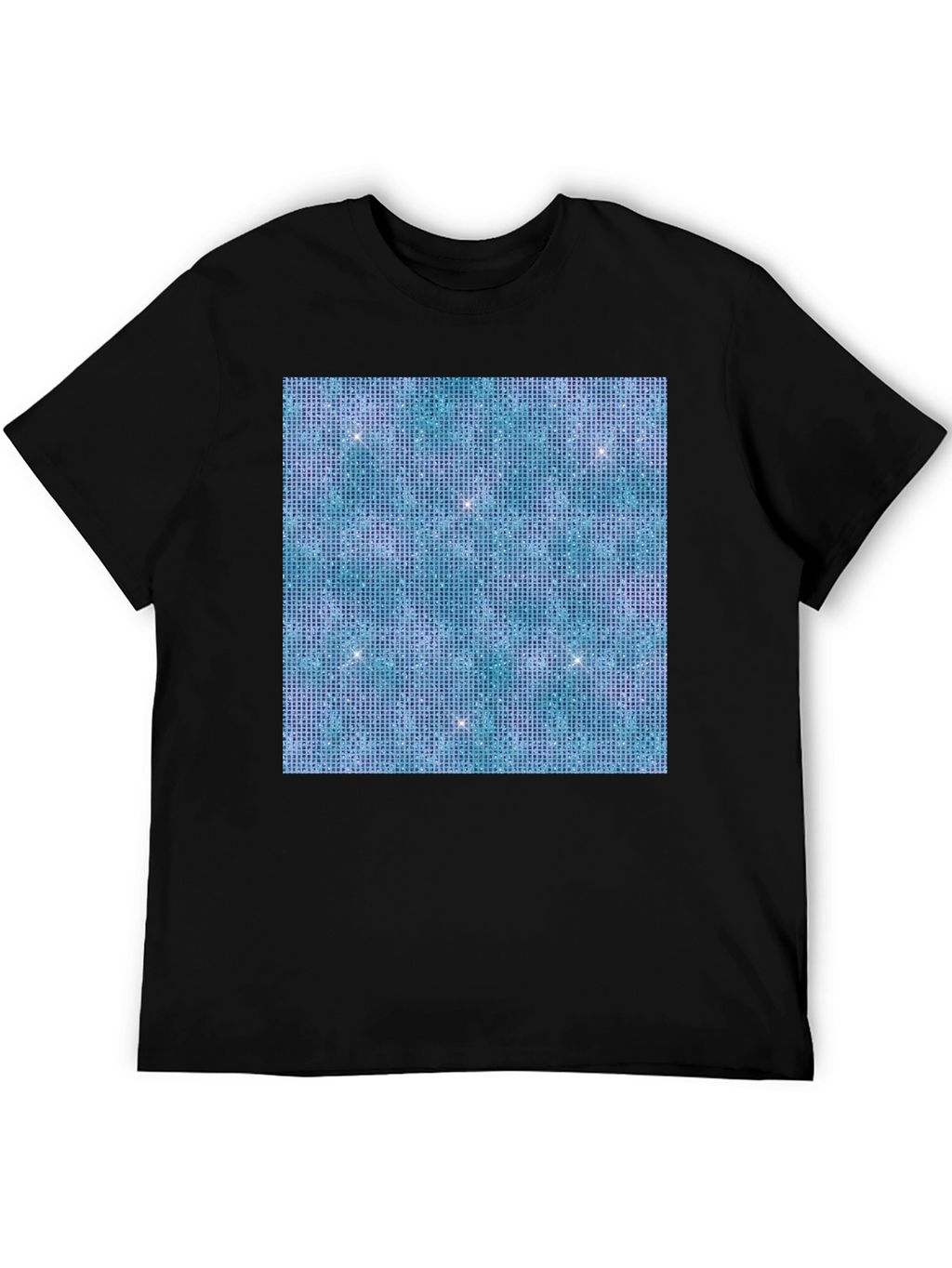 Aqua Glitter Pattern Black T-Shirt