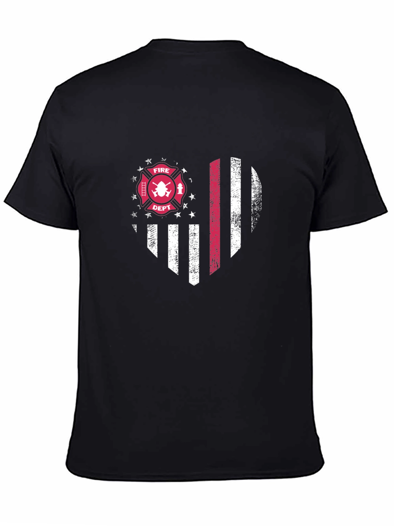 Firefighter Heart Flag T-Shirt - Patriotic Thin Red Line Tee