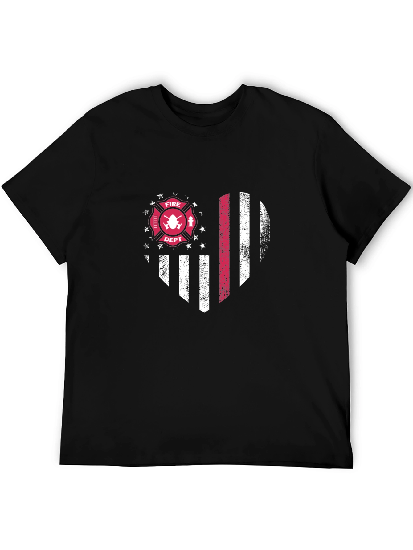 Firefighter Heart Flag T-Shirt - Patriotic Thin Red Line Tee