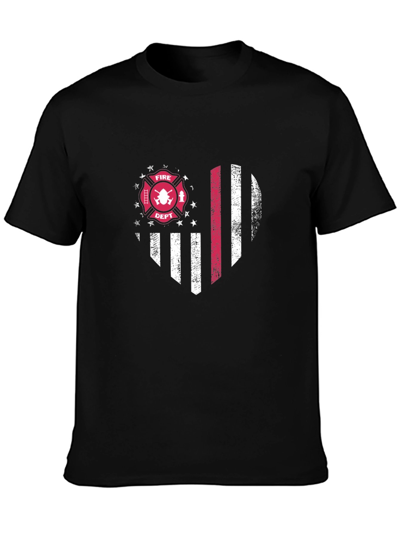 Firefighter Heart Flag T-Shirt - Patriotic Thin Red Line Tee