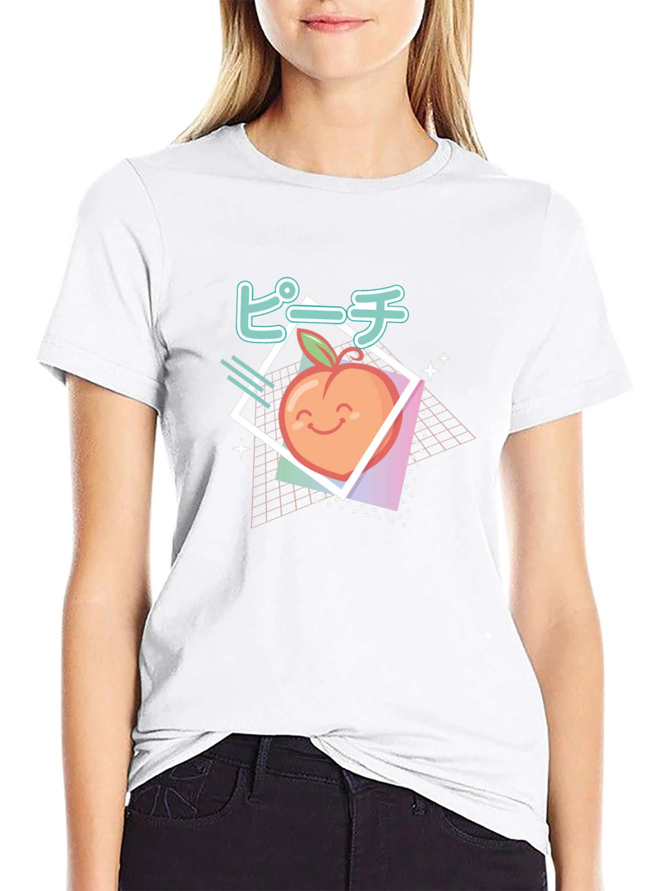 Retro Peach Graphic Tee - Black Cotton T-Shirt