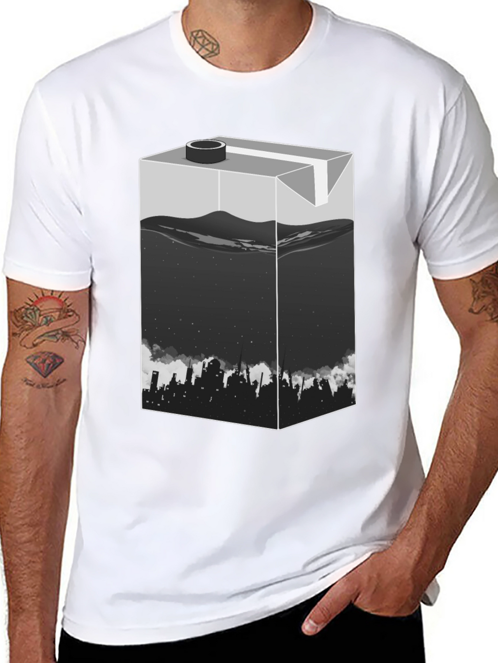 Urban T-Shirt: Milk Carton Cityscape Design