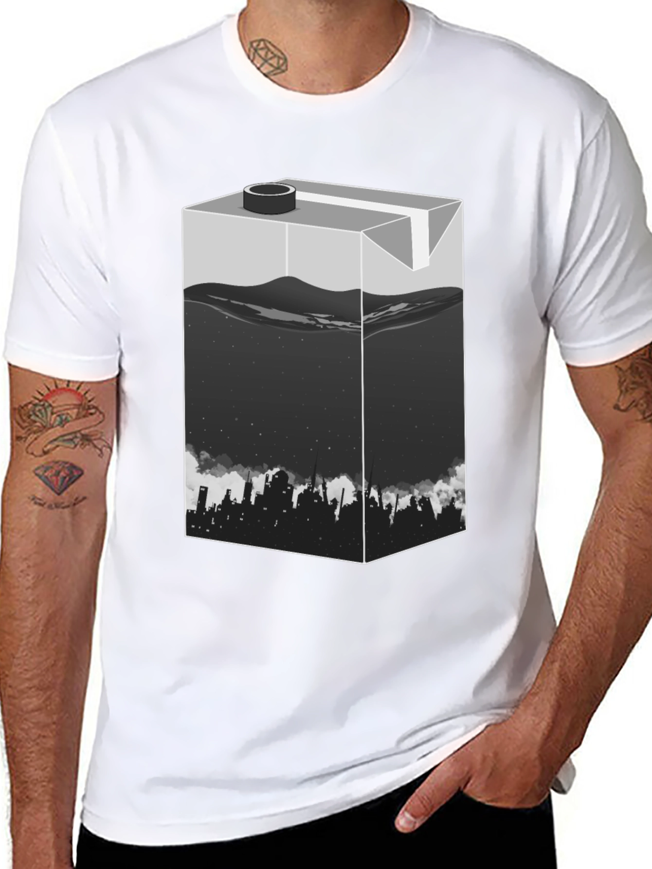 Urban T-Shirt: Milk Carton Cityscape Design