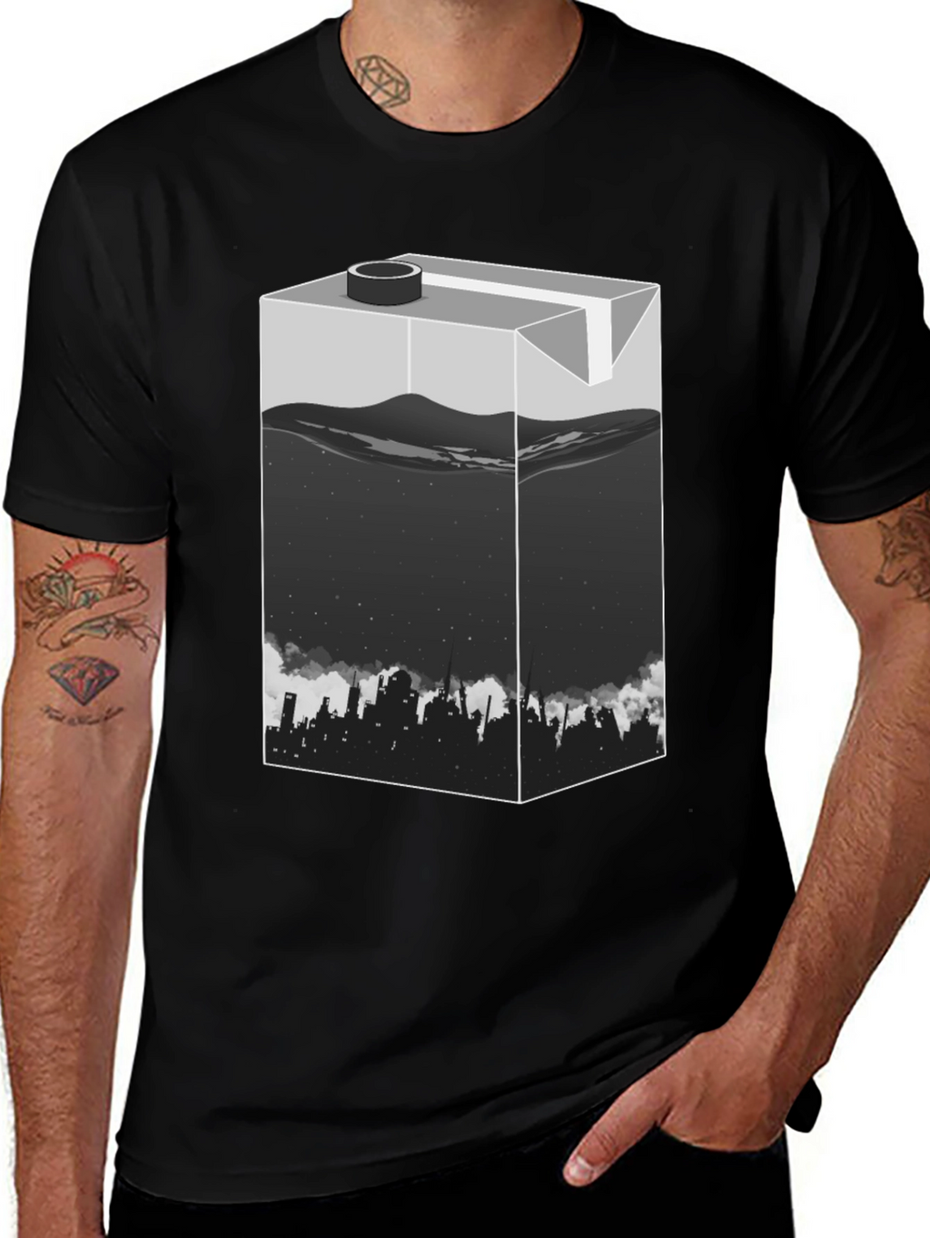 Urban T-Shirt: Milk Carton Cityscape Design