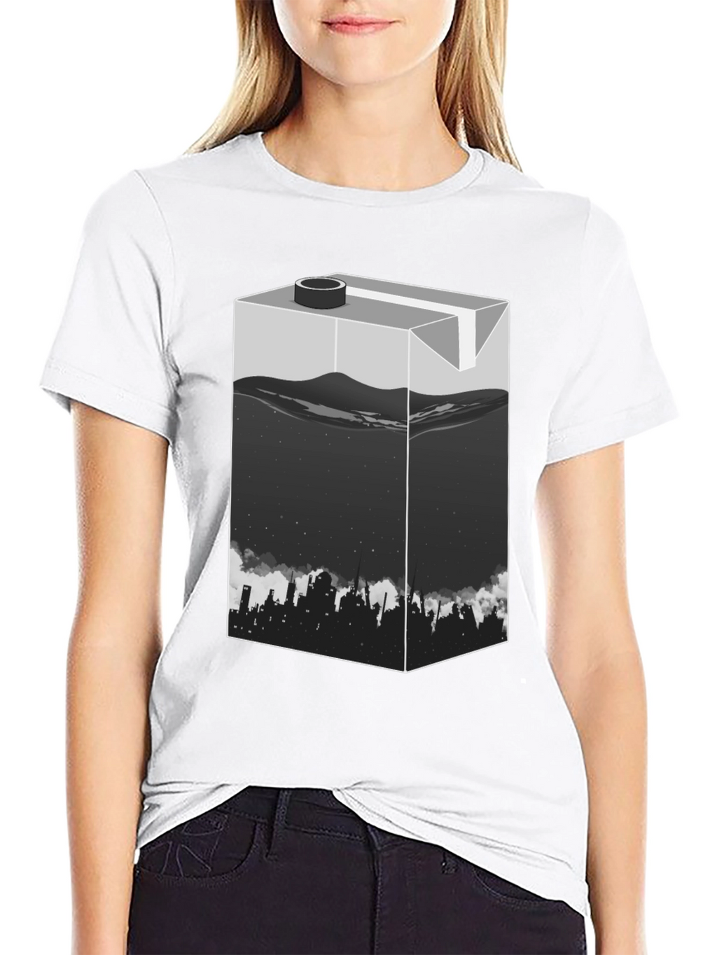 Urban T-Shirt: Milk Carton Cityscape Design