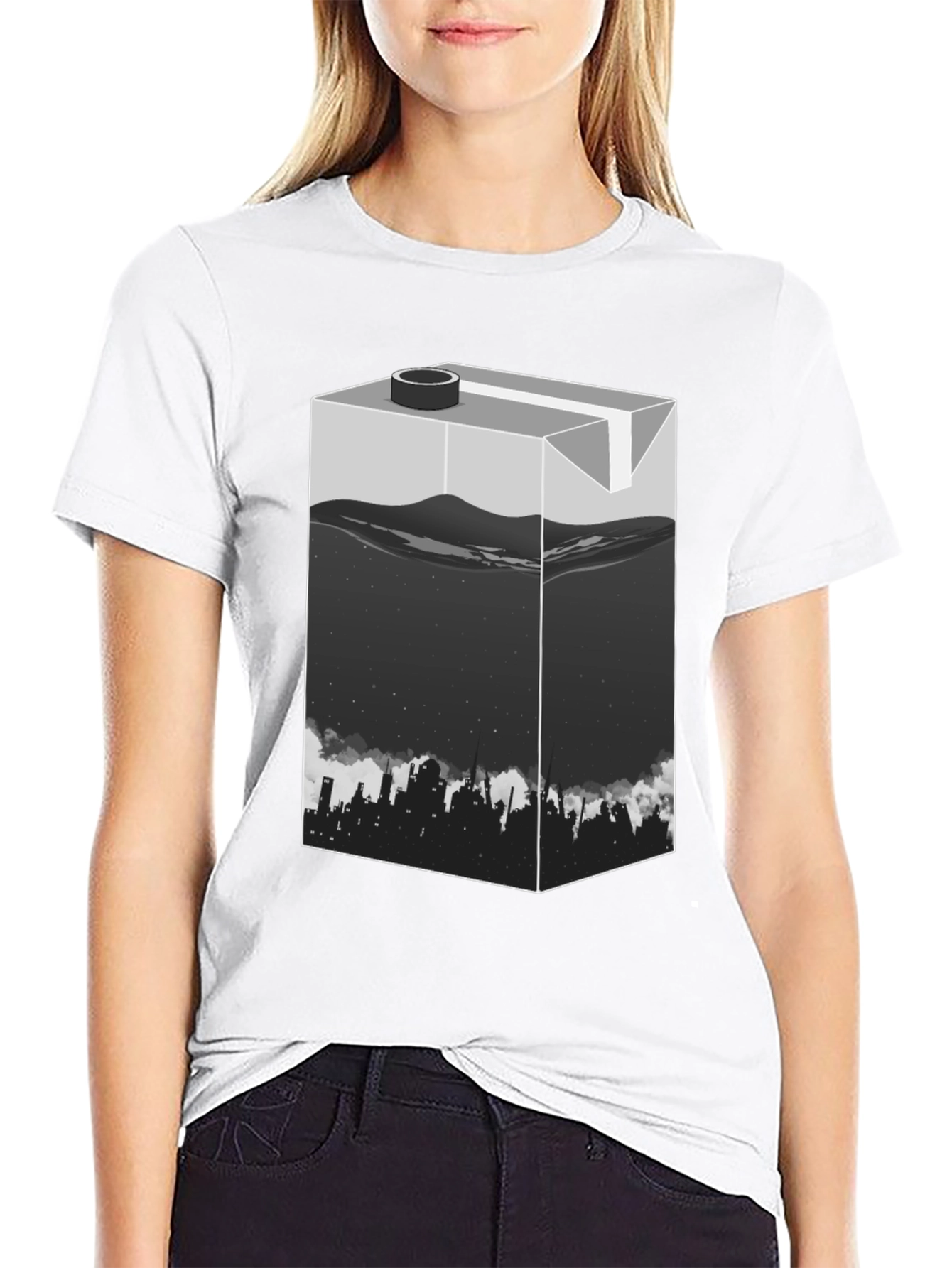 Urban T-Shirt: Milk Carton Cityscape Design