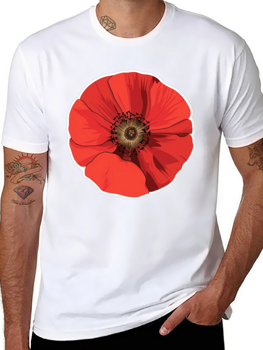 Poppy Flower Graphic Black T-Shirt