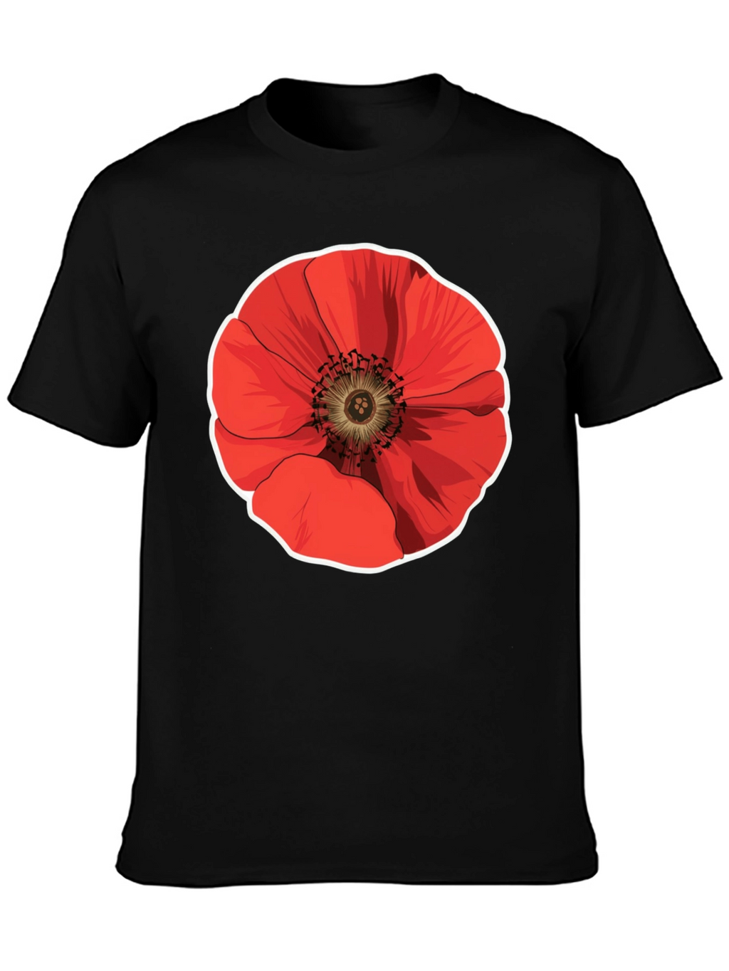 Poppy Flower Graphic Black T-Shirt