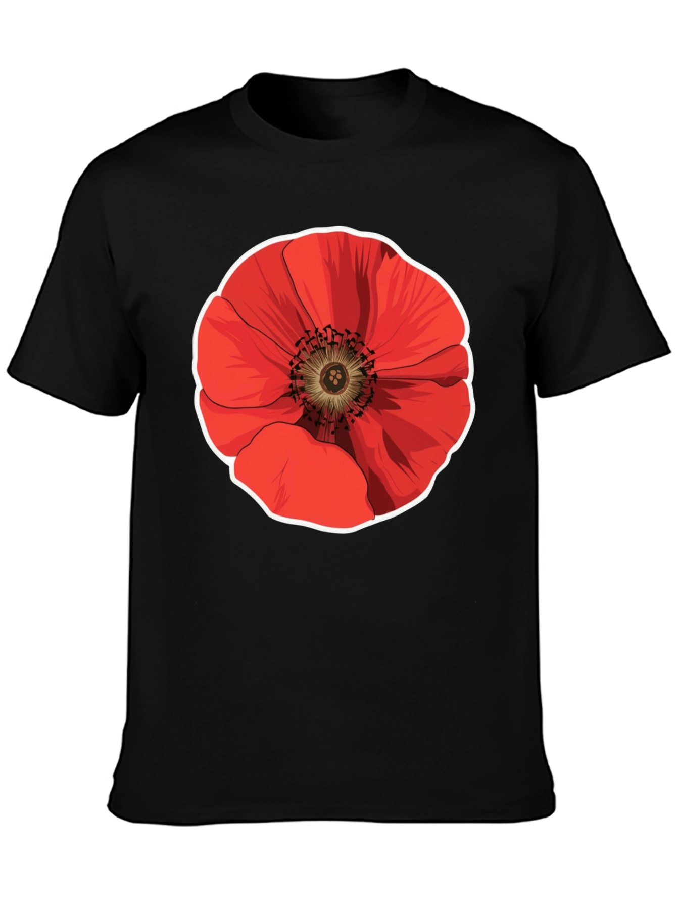 Poppy Flower Graphic Black T-Shirt