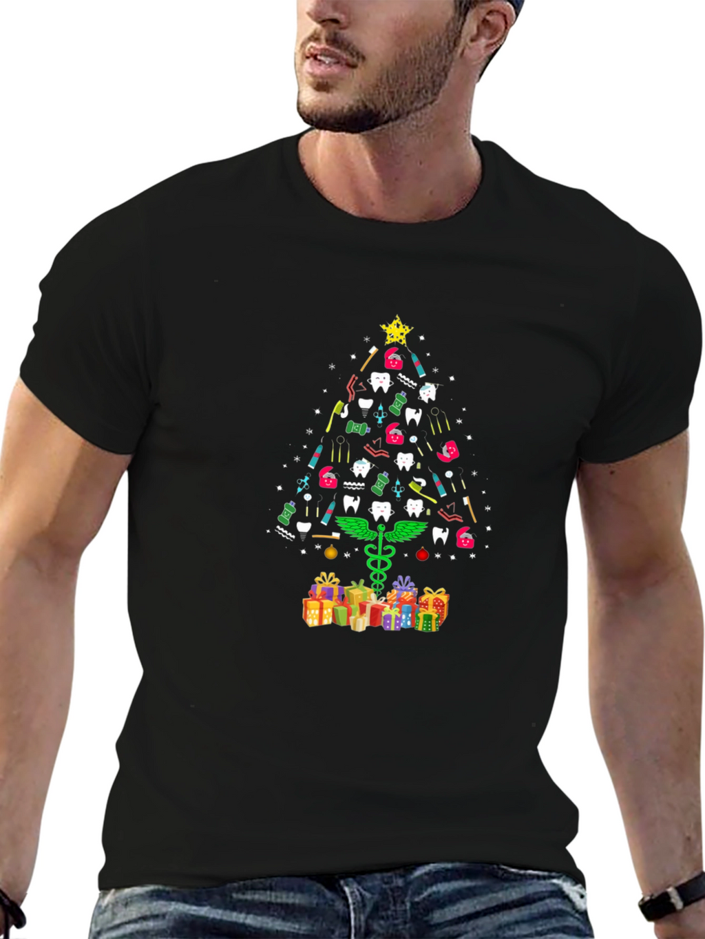 Dental Christmas Tree Black T-Shirt