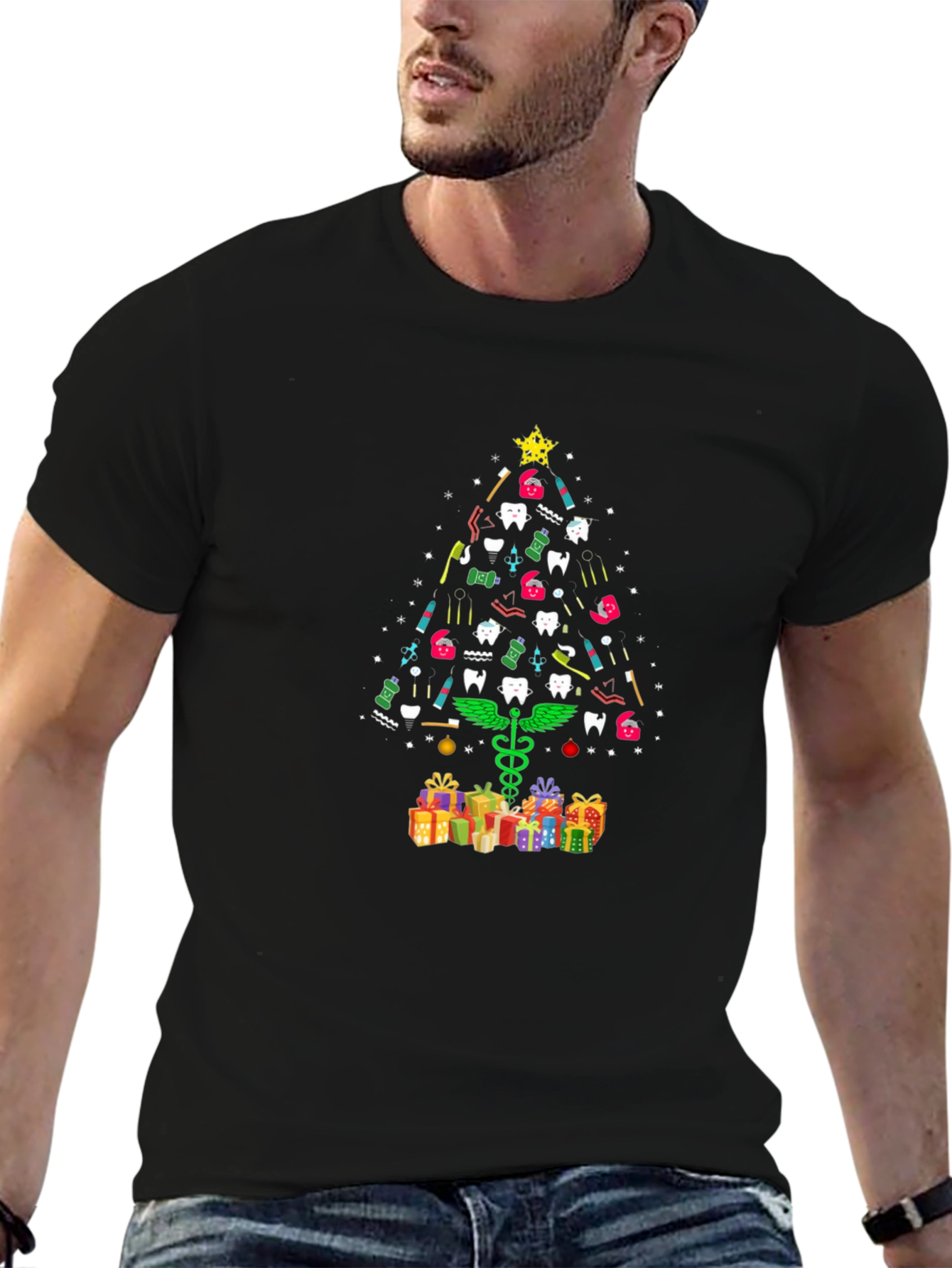 Dental Christmas Tree Black T-Shirt
