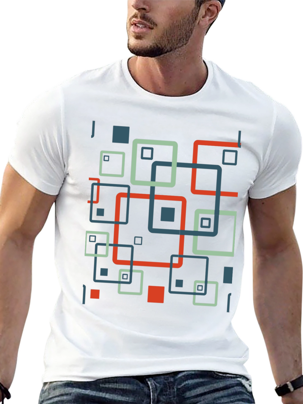 Geometric Square Pattern Black T-Shirt