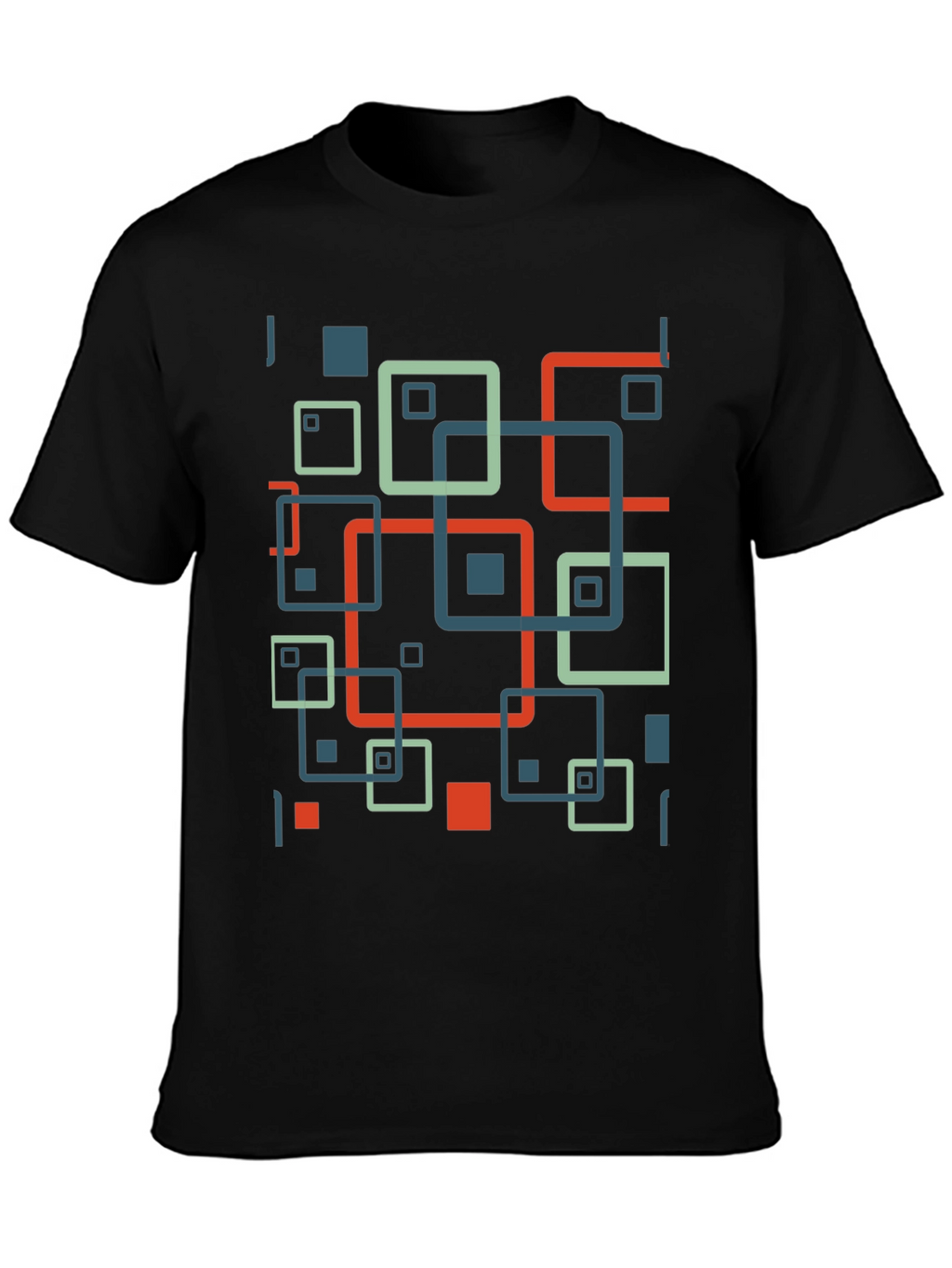 Geometric Square Pattern Black T-Shirt