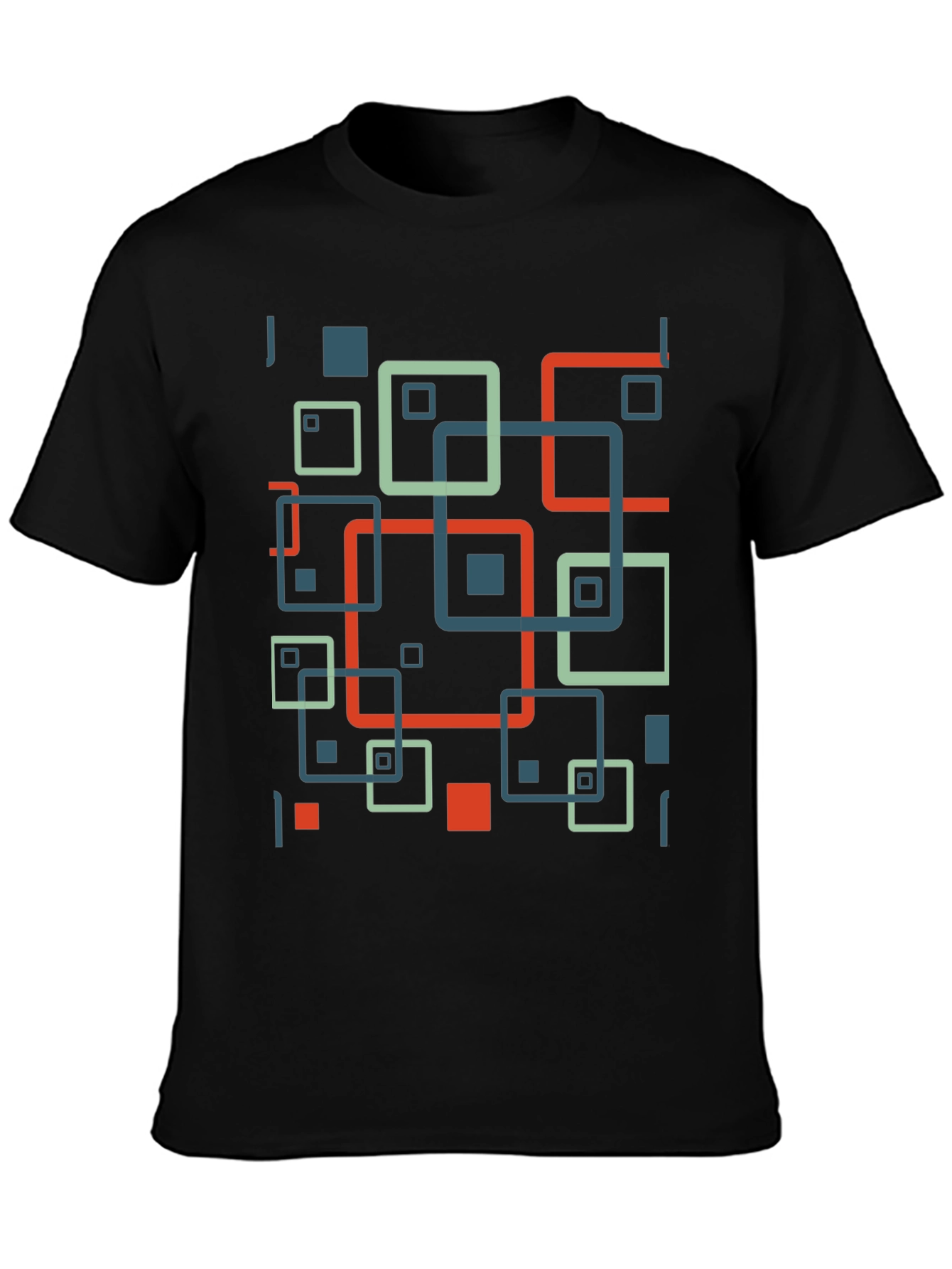 Geometric Square Pattern Black T-Shirt