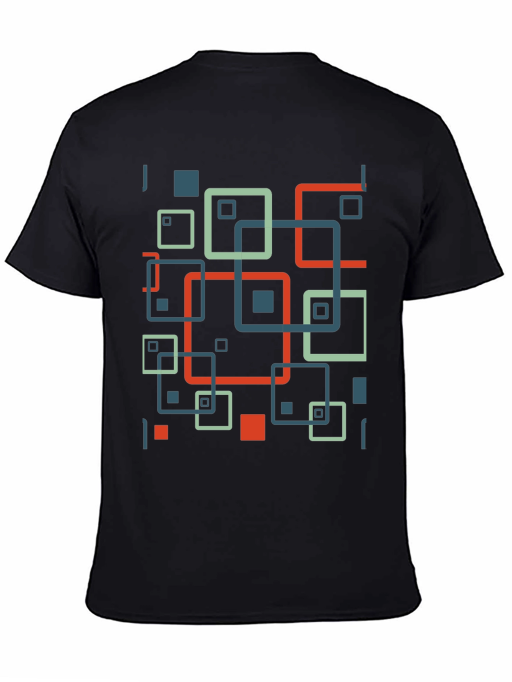Geometric Square Pattern Black T-Shirt